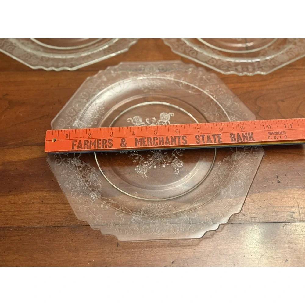 Vintage Hazel Atlas Florentine No 1 Clear Depression Glass Plates Octagon Set 3